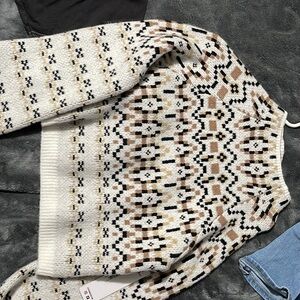 Cozy Fair Isle Knit Sweater - Cream and Brown